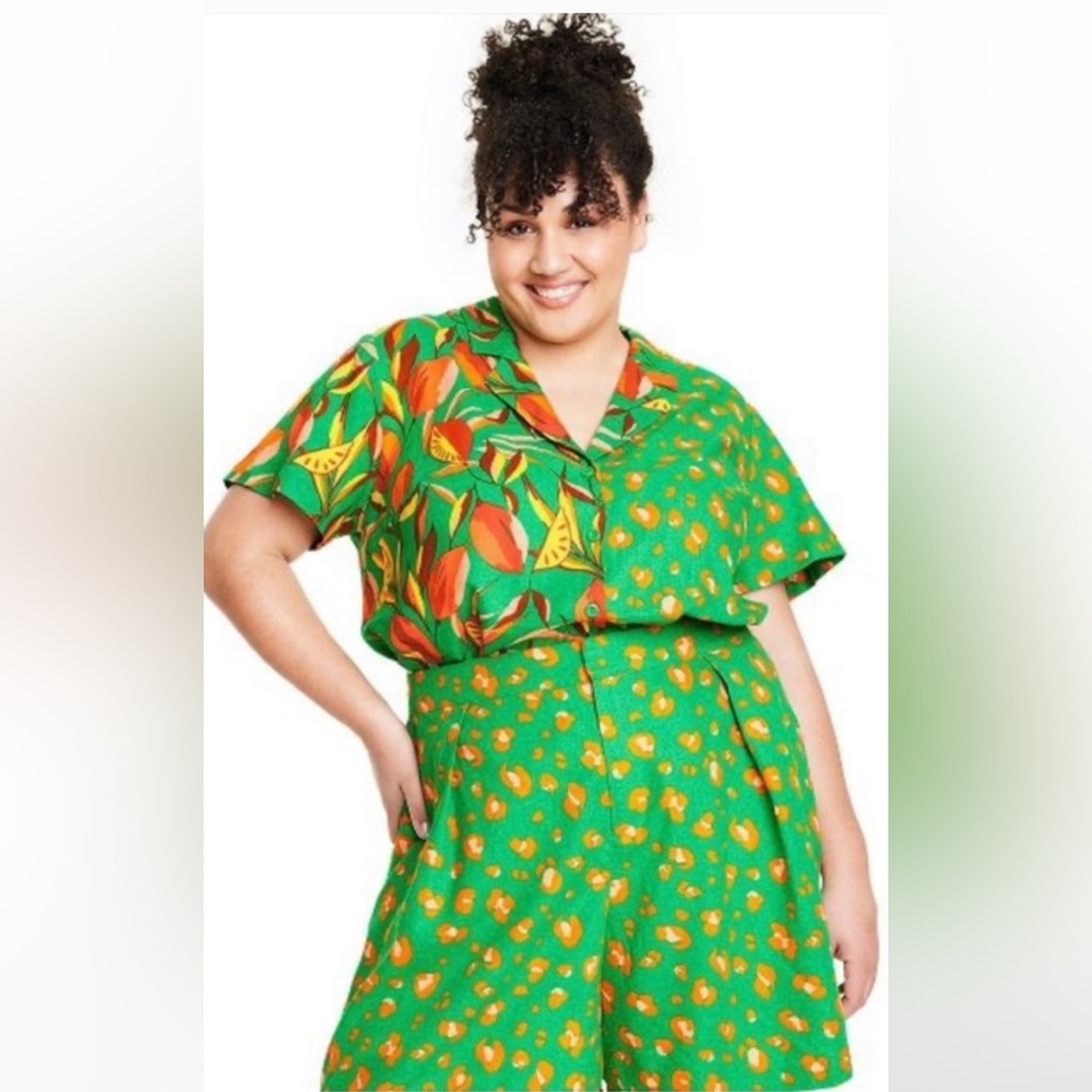 Tabitha Brown w/ Target Green Tropical Print Two-Piece Short Set XL
